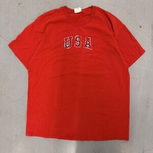 USA Graphic T-Shirt Mens XL Red Short Sleeve Patriotic Stars Stripes Cotton